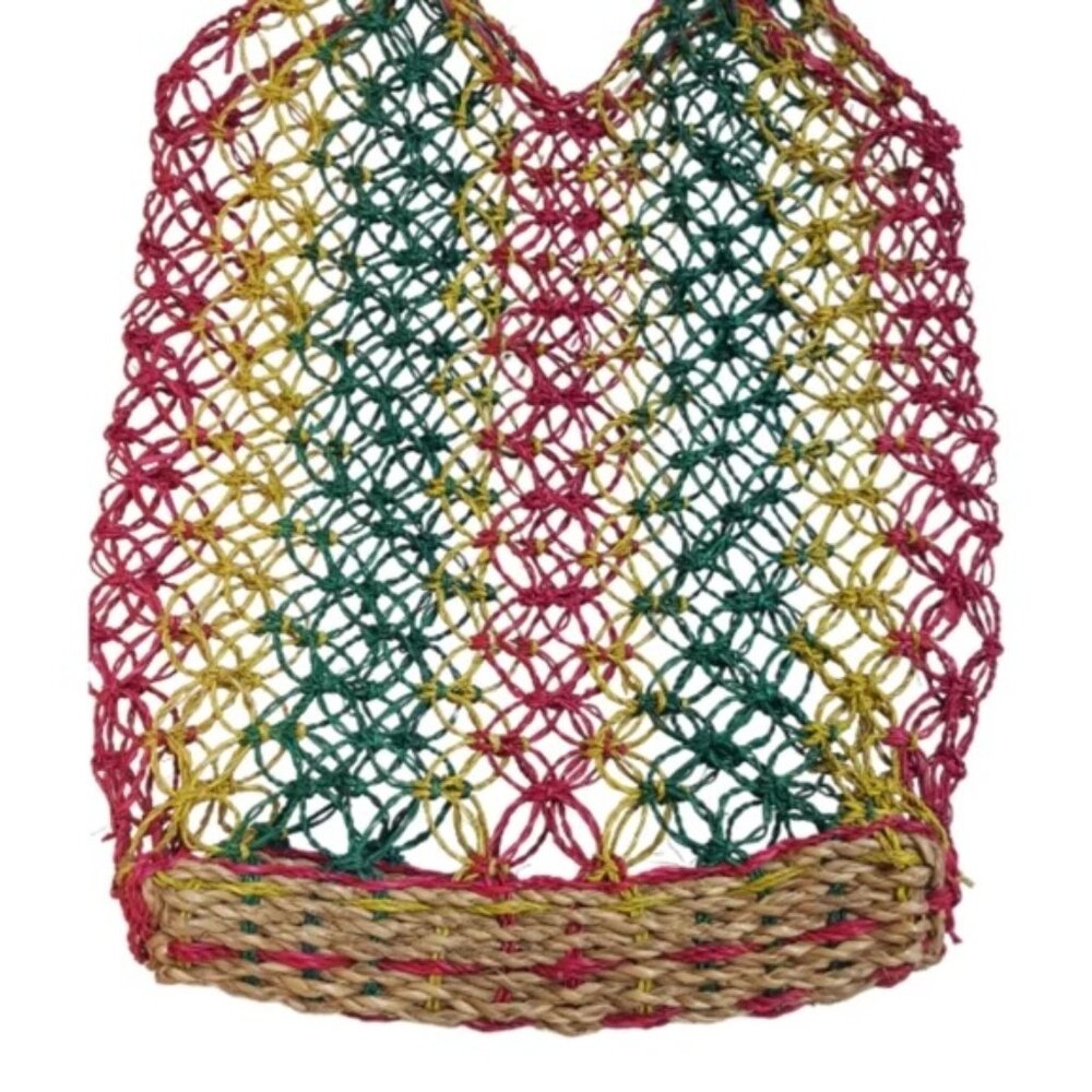 NWOT ♡ Handmade ♡ Multicolor Woven (Hard Straw) Market Tote - Picture 3 of 5